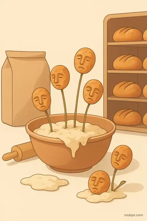 A bakery where discarded dough sprouted into tiny crusty faces