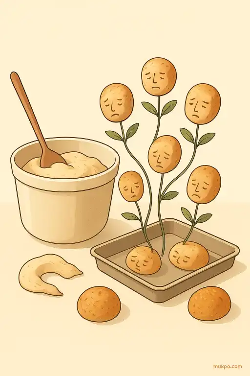 A bakery where discarded dough sprouted into tiny crusty faces