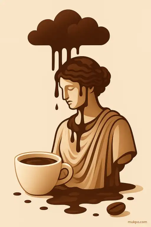 A statue that oozes coffee instead of rain after storms