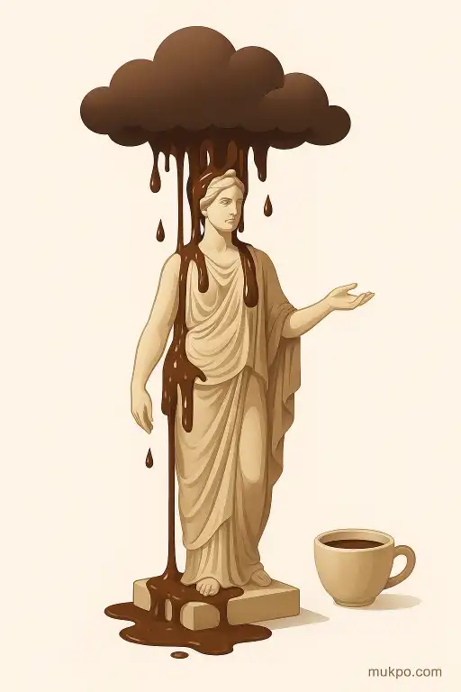 A statue that oozes coffee instead of rain after storms