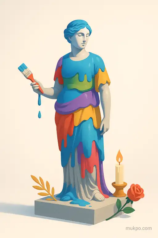 A statue that slowly accumulates extra coats of paint overnight from visitors’ tributes