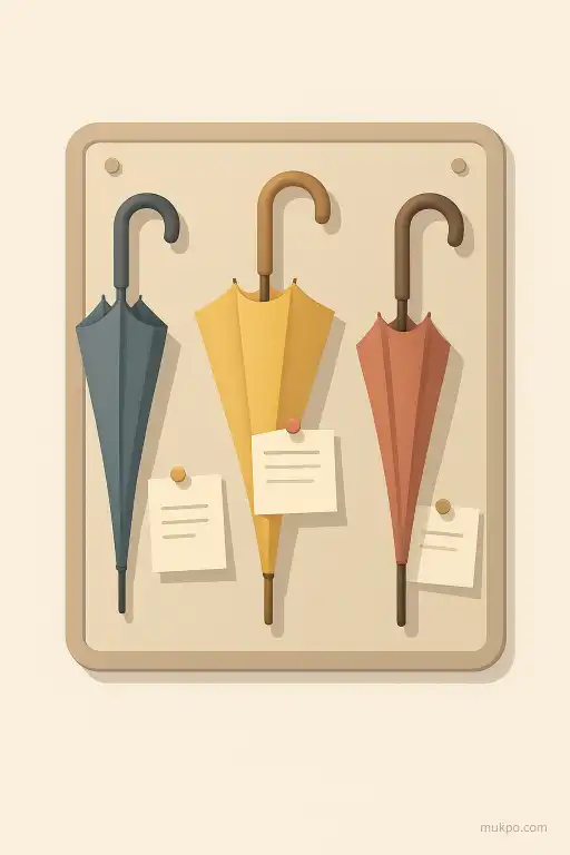 A town where lost umbrellas reappear pinned to public noticeboards with notes