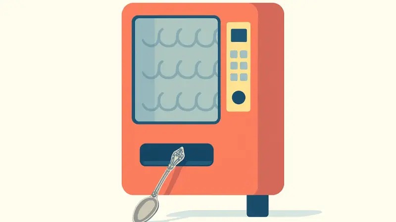 A vending machine that always ejects a single antique spoon