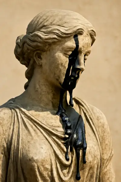 An old statue began oozing oily residue in the heat