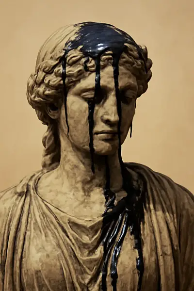 An old statue began oozing oily residue in the heat