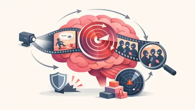 Editorial illustration for: Why embarrassing moments replay in your mind on loop (Human Stuff)