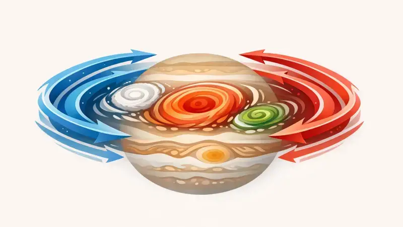 Editorial illustration for: Why Jupiter’s storms keep their shape for centuries (Nature/Science)