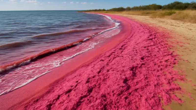 The algae that turns shorelines bright pink and how its bloom works