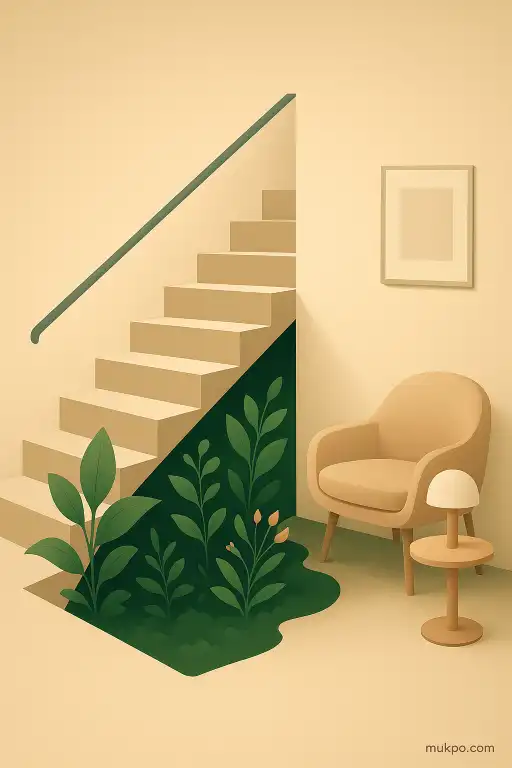 The apartment with a hidden garden growing beneath a stairwell