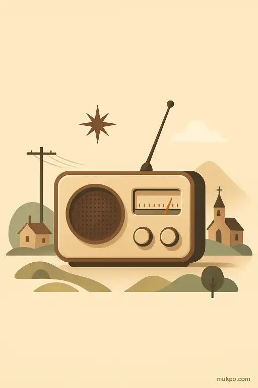 An old radio that plays broadcasts from distant towns at random
