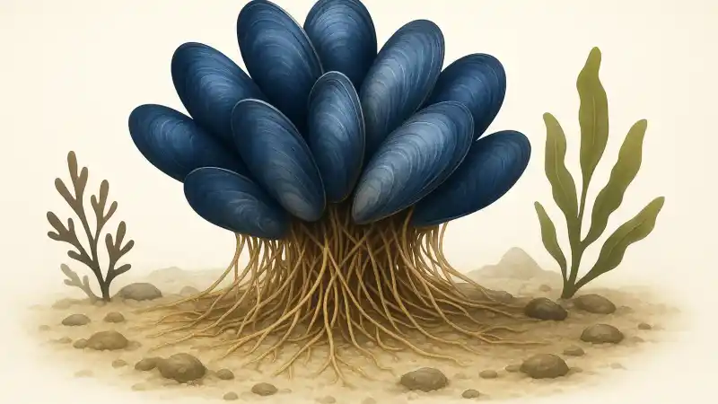 How mussel byssal threads anchor entire intertidal communities