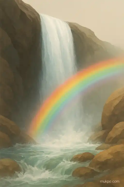 How tiny vortices make rainbows around waterfalls