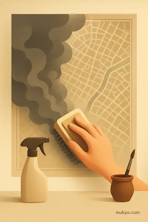 The mural that slowly revealed a hidden city map as layers of smoke were cleaned away