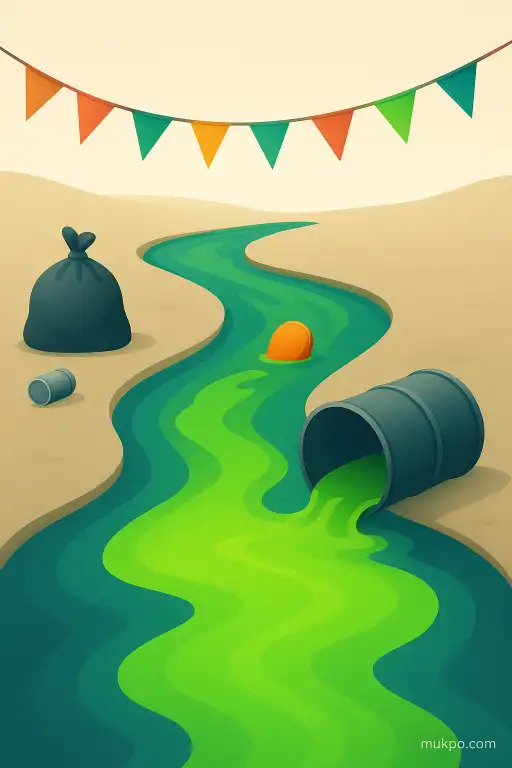 The river that briefly runs neon green after a festival dye washout