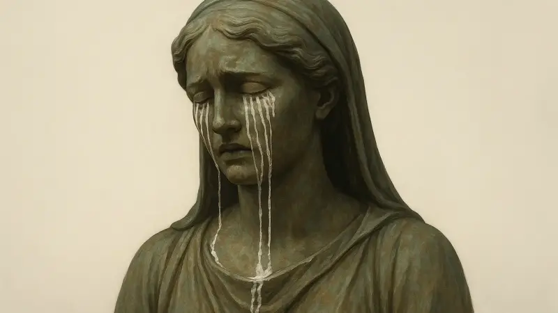 The statue whose bronze weeps salty streaks after foggy nights