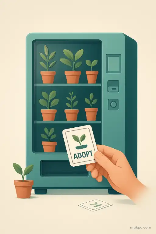 The vending machine that dispenses live plants with tiny adoption cards