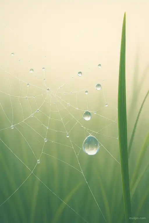 Why morning dew beads on spider silk and not on nearby grass