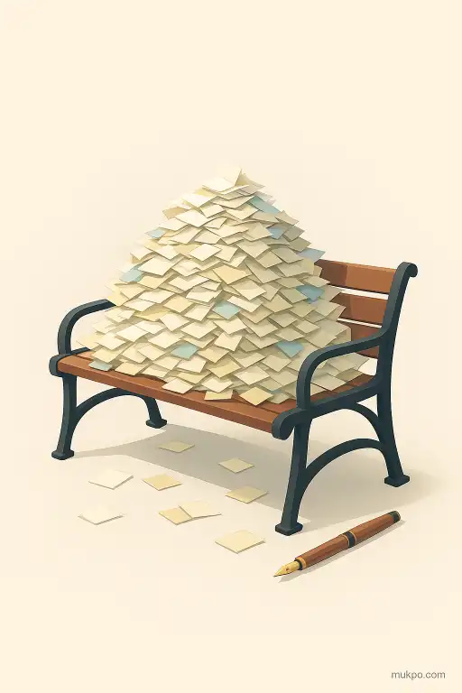 A park bench packed with thousands of folded notes left by strangers