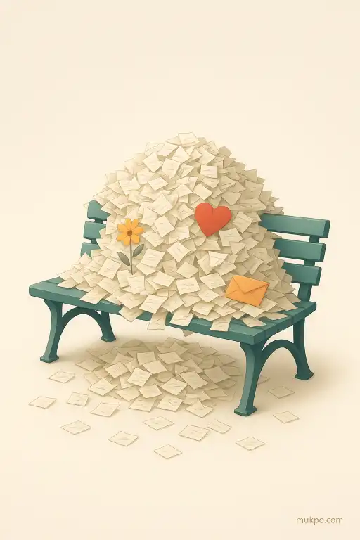 A park bench packed with thousands of folded notes left by strangers