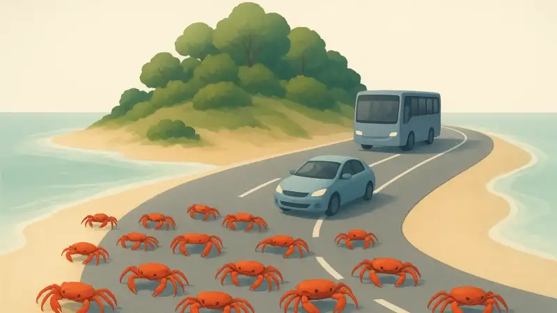 An island that stops traffic for migrating crabs