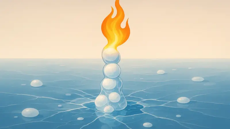 Frozen methane bubbles on a lake that can be set alight