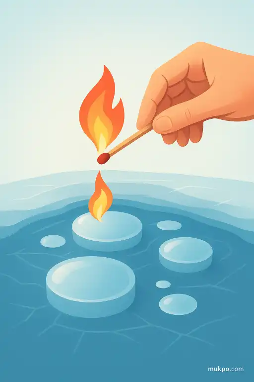 Frozen methane bubbles on a lake that can be set alight