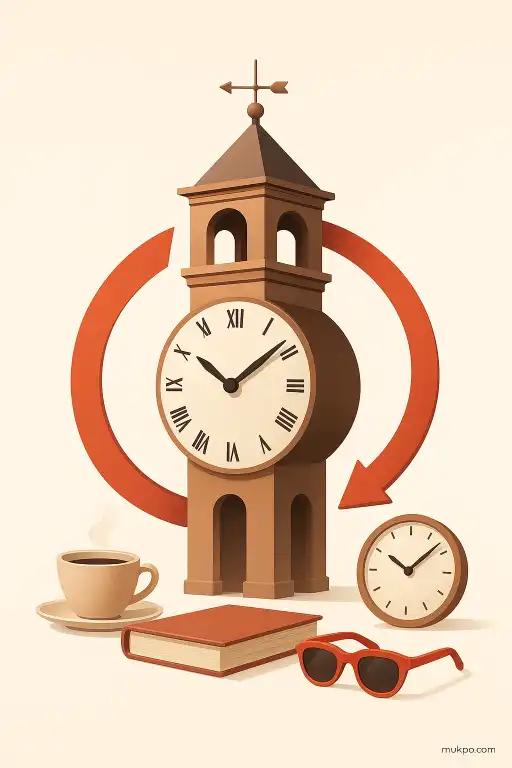 A clock tower that runs counterclockwise every afternoon