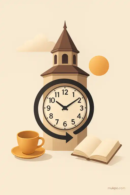 A clock tower that runs counterclockwise every afternoon