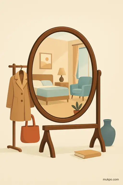 The mirror in a thrift shop that reflects rooms nobody recognizes