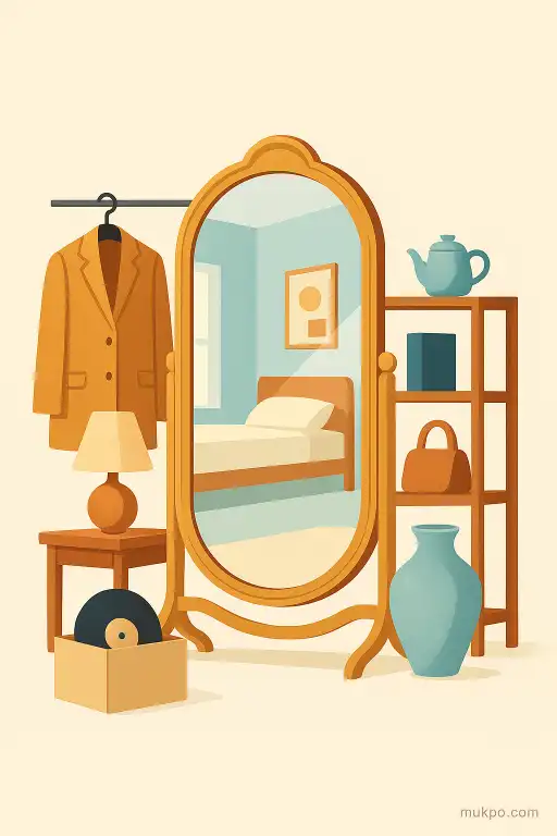 The mirror in a thrift shop that reflects rooms nobody recognizes