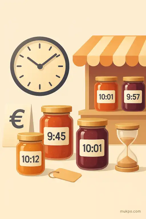 A market that sells jars labeled with the exact hour they were opened