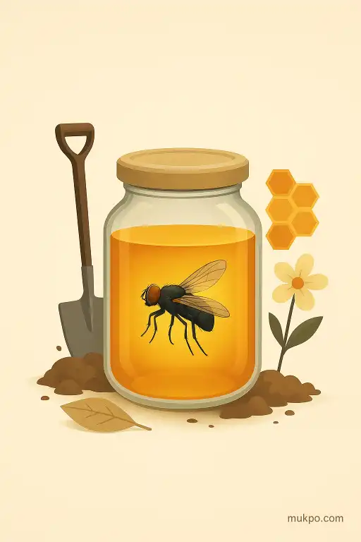 A jar of honey unearthed with a perfectly preserved fly from a species thought extinct locally