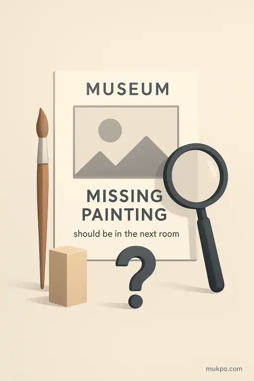 A museum label describing a missing painting that should have been in the next room