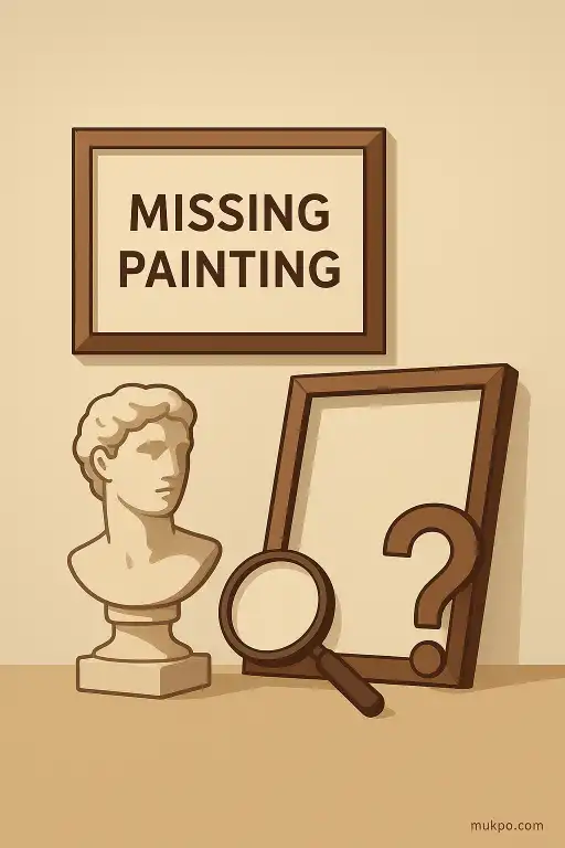 A museum label describing a missing painting that should have been in the next room