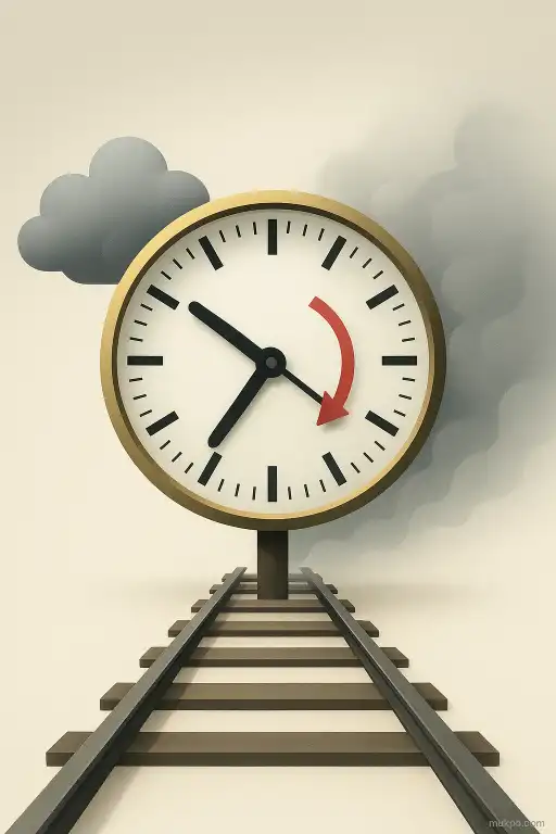 A railway clock that runs backward for seven minutes whenever a heavy fog rolls in