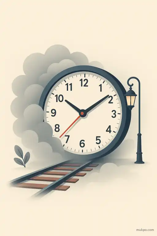A railway clock that runs backward for seven minutes whenever a heavy fog rolls in