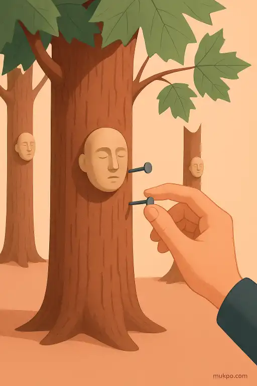 Neighbors kept finding tiny clay faces nailed into the trunks of maple trees on one street