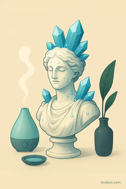 A museum statue that sprouts crystals after humid nights