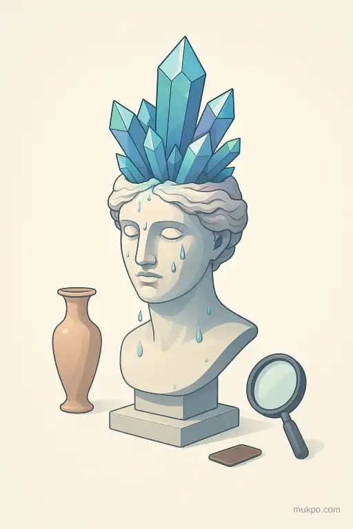 A museum statue that sprouts crystals after humid nights