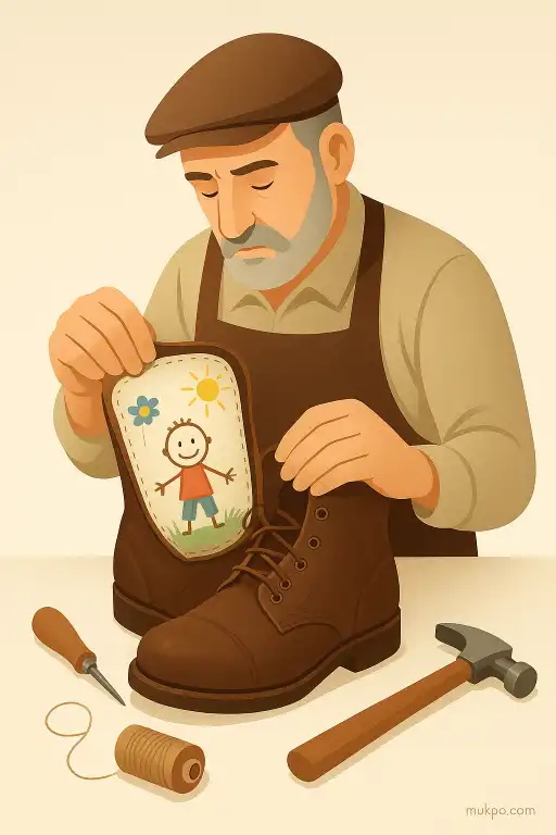 A shoemaker who found a child’s drawing hand-stitched inside a pair of century old boots