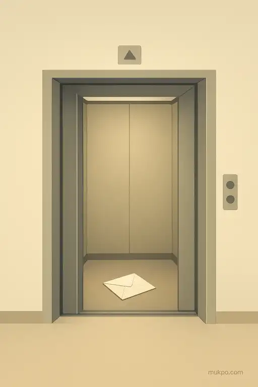 An elevator that stops for no passengers and opens to reveal a single folded note on the floor